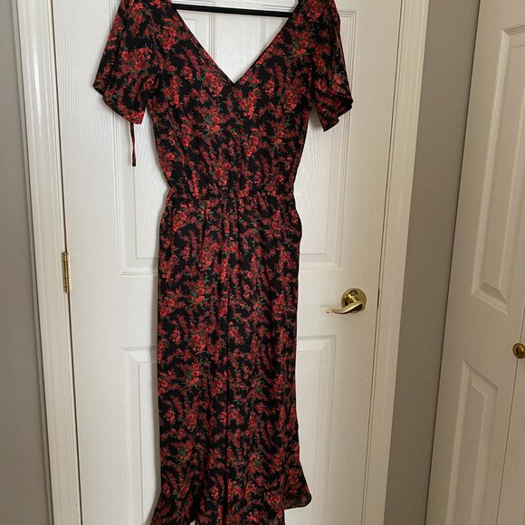 black and red floral maxi jumpsuit romper - Picture 1 of 5